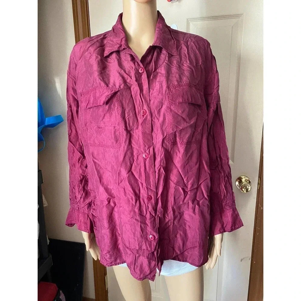 Weathervane 100% Silk Buttons Down Blouse Women Size M